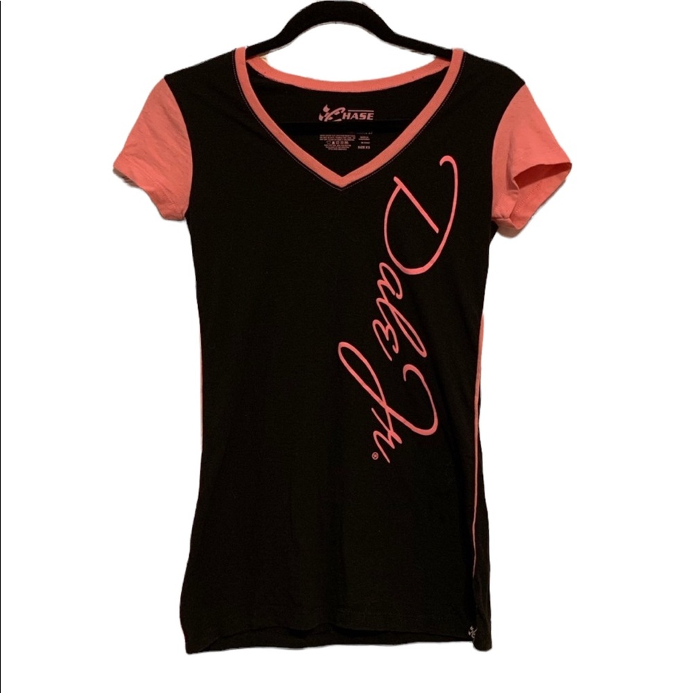 Chase‎ Authentics Dale Jr Pink & Black V Neck Tee Shirt